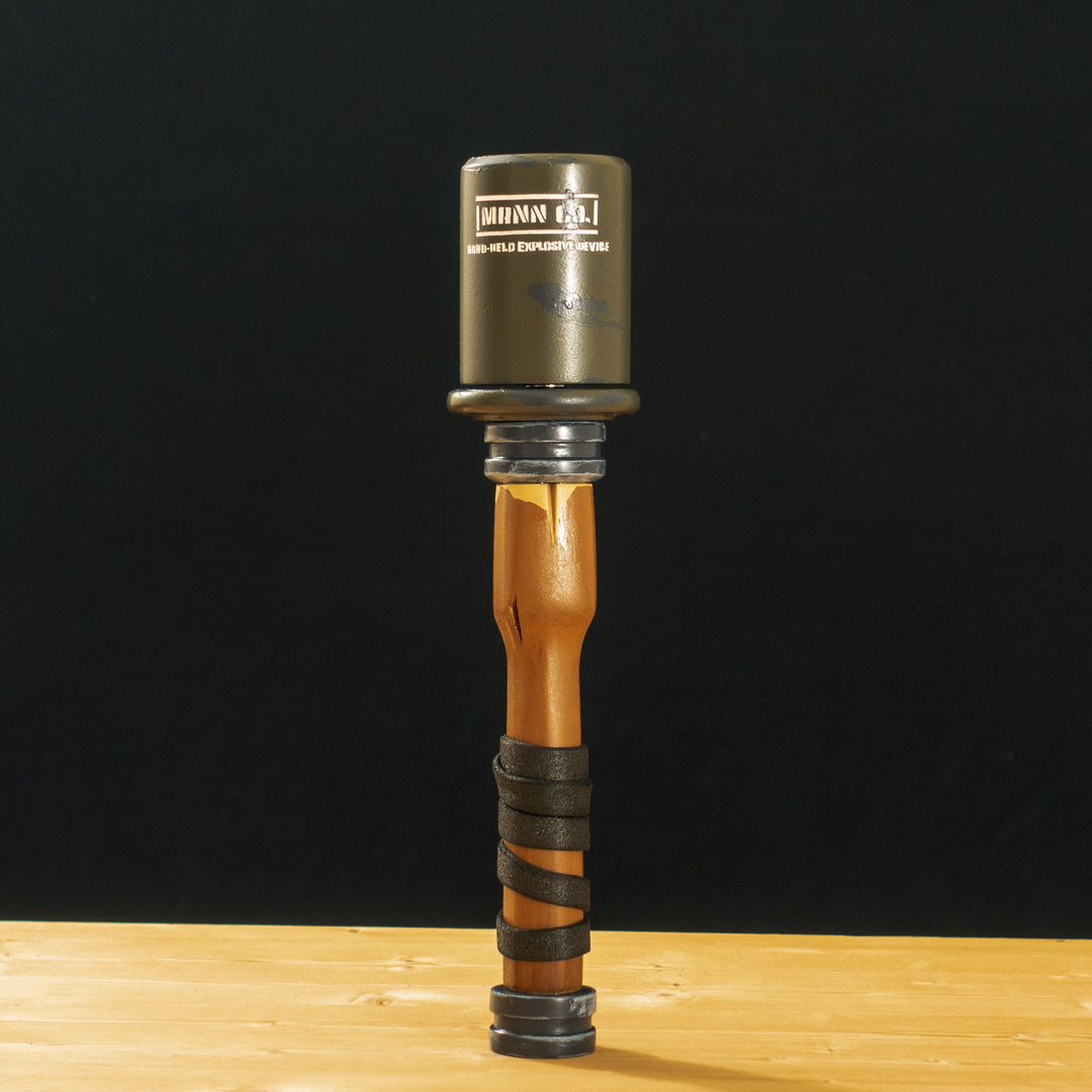 A TF2 Caber Prop for your cosplay and collection! Comes with 2 swappable heads secured with a strong magnet at the center of the handle. Serials is hand cut varnished over so it never fades.