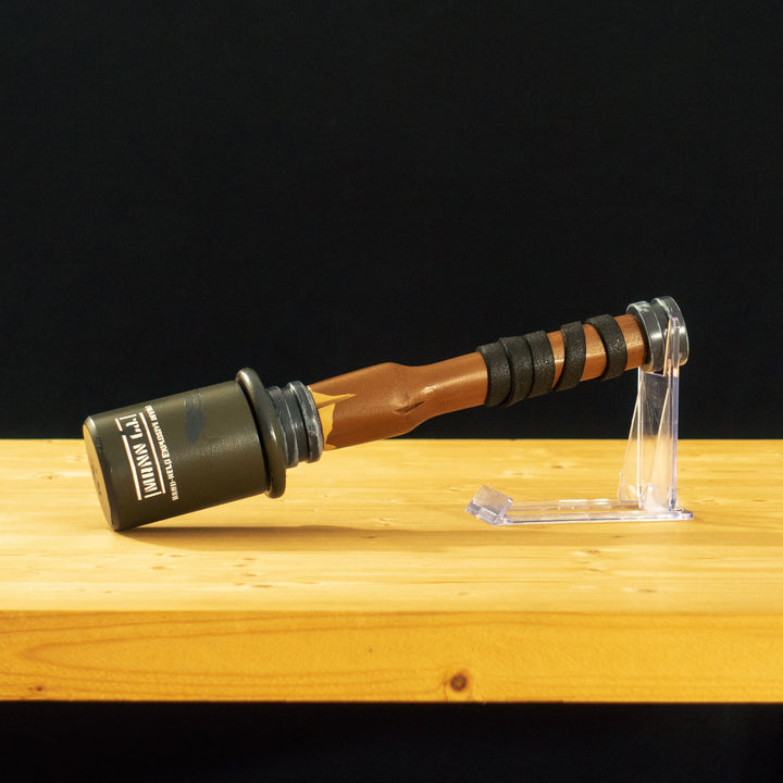 A TF2 Caber Prop for your cosplay and collection! Comes with 2 swappable heads secured with a strong magnet at the center of the handle. Serials is hand cut varnished over so it never fades.