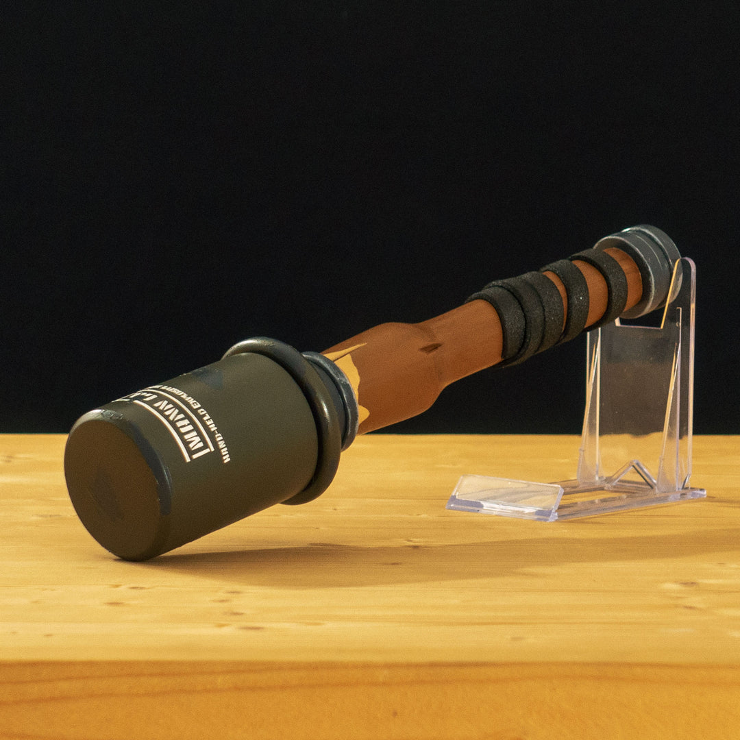 A TF2 Caber Prop for your cosplay and collection! Comes with 2 swappable heads secured with a strong magnet at the center of the handle. Serials is hand cut varnished over so it never fades.