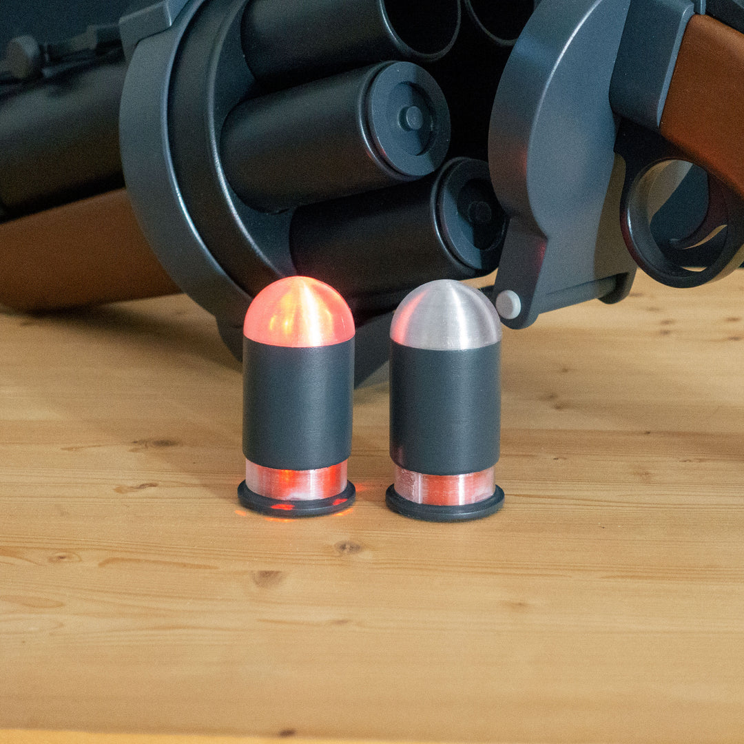 A TF2 Demoman Pipe Launcher prop with moving parts for cosplay or collection! Has the fake glowing projectiles available!  