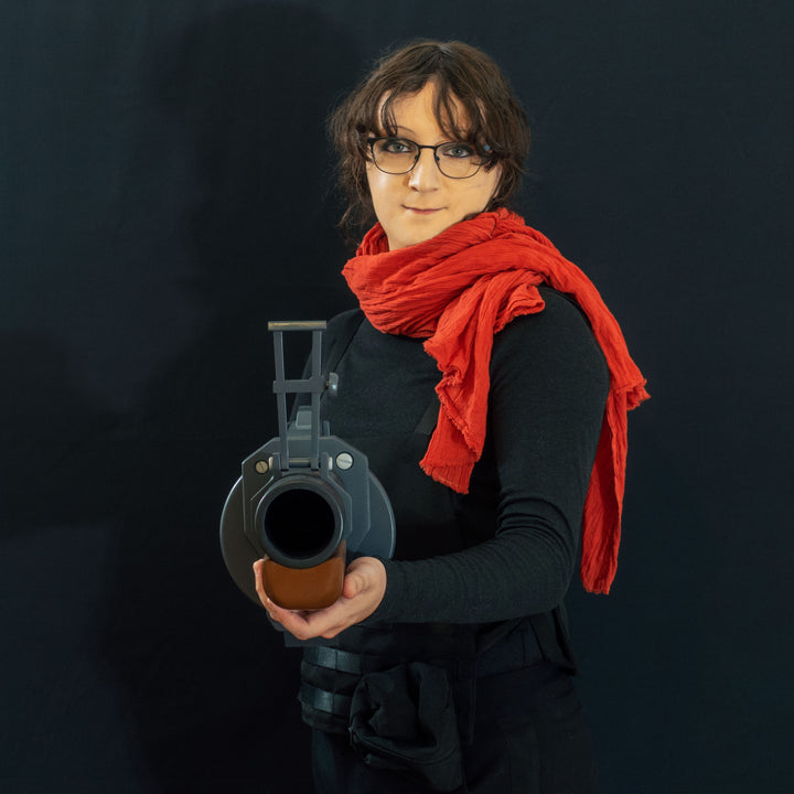 A TF2 Demoman Pipe Launcher prop with moving parts for cosplay or collection! Has the fake glowing projectiles available!  