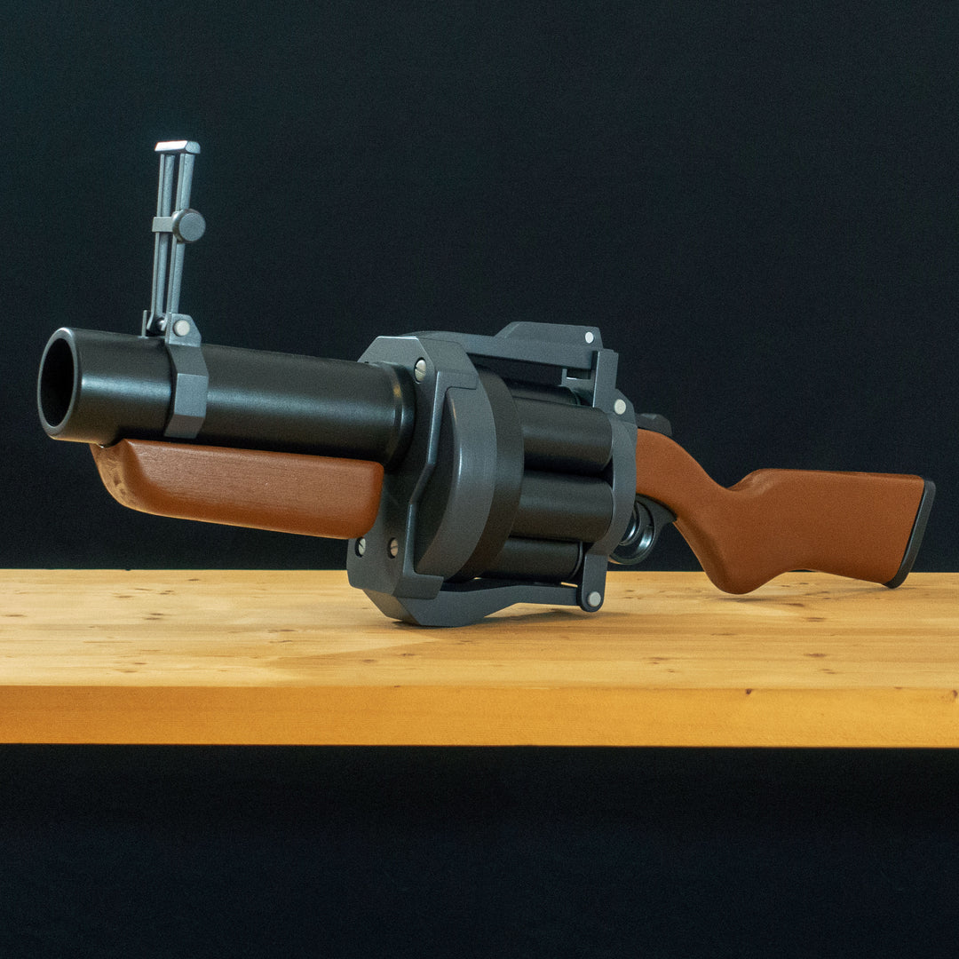 A TF2 Demoman Pipe Launcher prop with moving parts for cosplay or collection! Has the fake glowing projectiles available!  