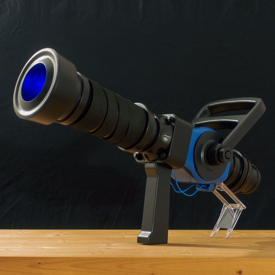 A TF2 Medic Medigun cosplay prop with 2 light modes for its glowing barrel! Has a powerful glow and can be either activated with the handle or without worry with I/O switches!