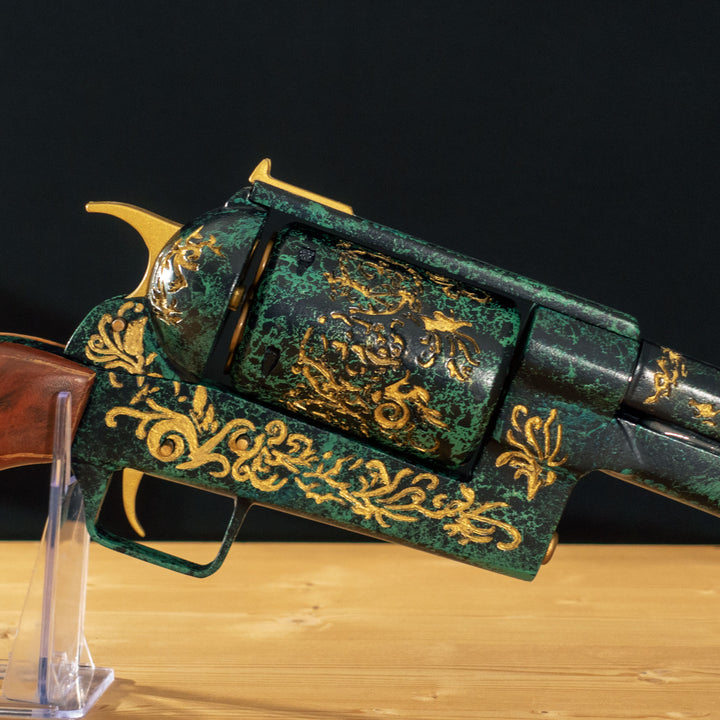 A FNV Inspired NCR Ranger Sequoia cosplay prop with a spinning cylinder that you can fill with fake 45-70 bullets and a hammer. The infill is hand painted and everything is assembled meticulously.