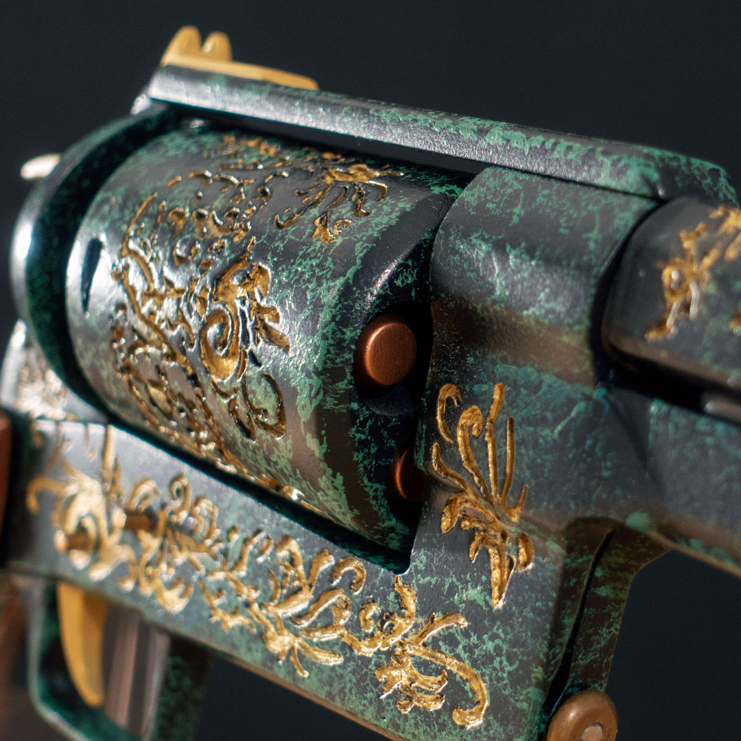 A FNV Inspired NCR Ranger Sequoia cosplay prop with a spinning cylinder that you can fill with fake 45-70 bullets and a hammer. The infill is hand painted and everything is assembled meticulously.