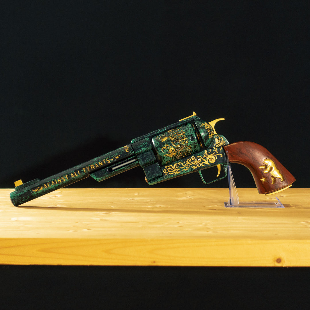 A FNV Inspired NCR Ranger Sequoia cosplay prop with a spinning cylinder that you can fill with fake 45-70 bullets and a hammer. The infill is hand painted and everything is assembled meticulously.