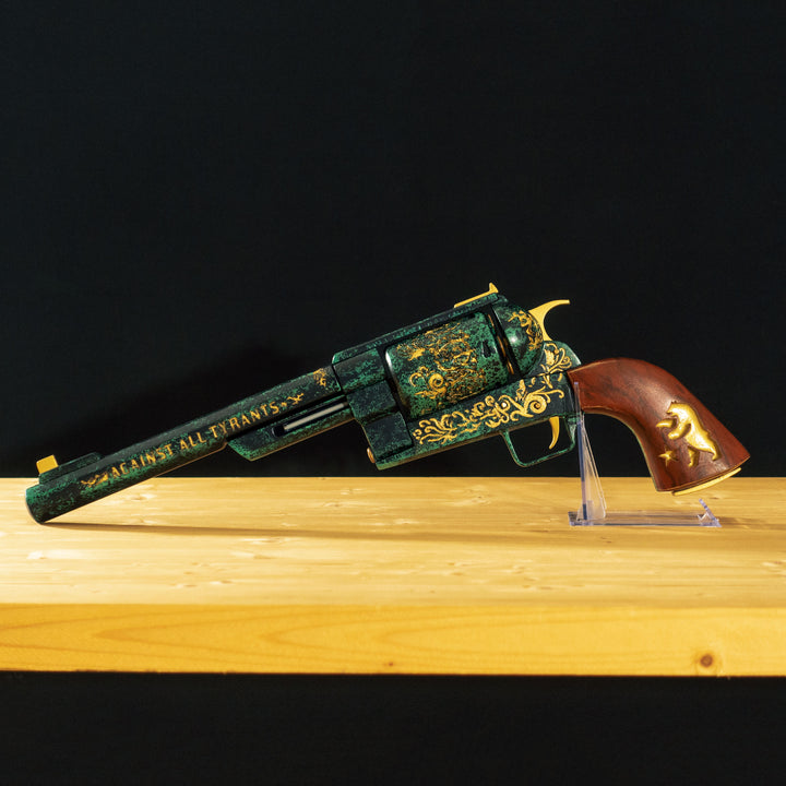 A FNV Inspired NCR Ranger Sequoia cosplay prop with a spinning cylinder that you can fill with fake 45-70 bullets and a hammer. The infill is hand painted and everything is assembled meticulously.