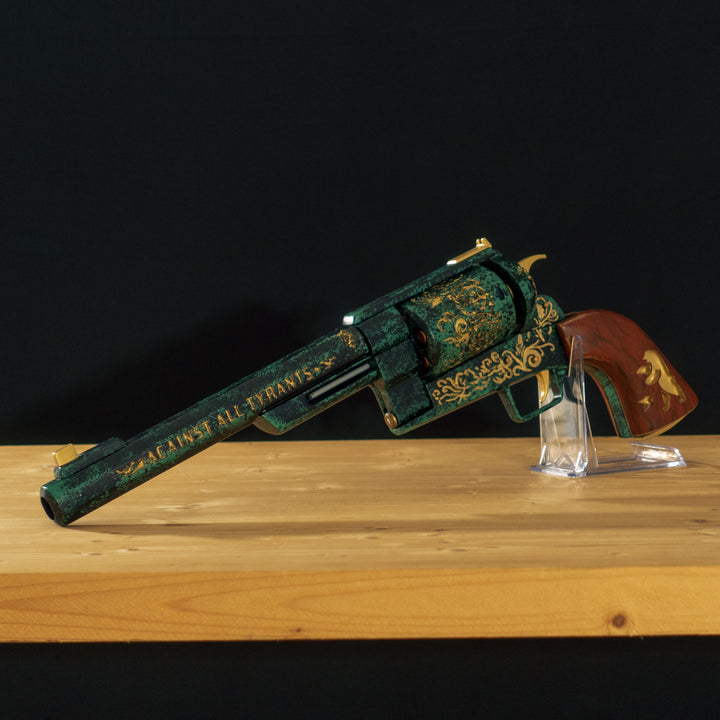 A FNV Inspired NCR Ranger Sequoia cosplay prop with a spinning cylinder that you can fill with fake 45-70 bullets and a hammer. The infill is hand painted and everything is assembled meticulously.