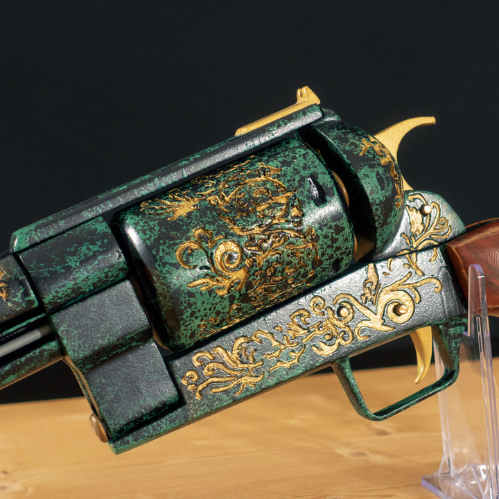 A FNV Inspired NCR Ranger Sequoia cosplay prop with a spinning cylinder that you can fill with fake 45-70 bullets and a hammer. The infill is hand painted and everything is assembled meticulously.