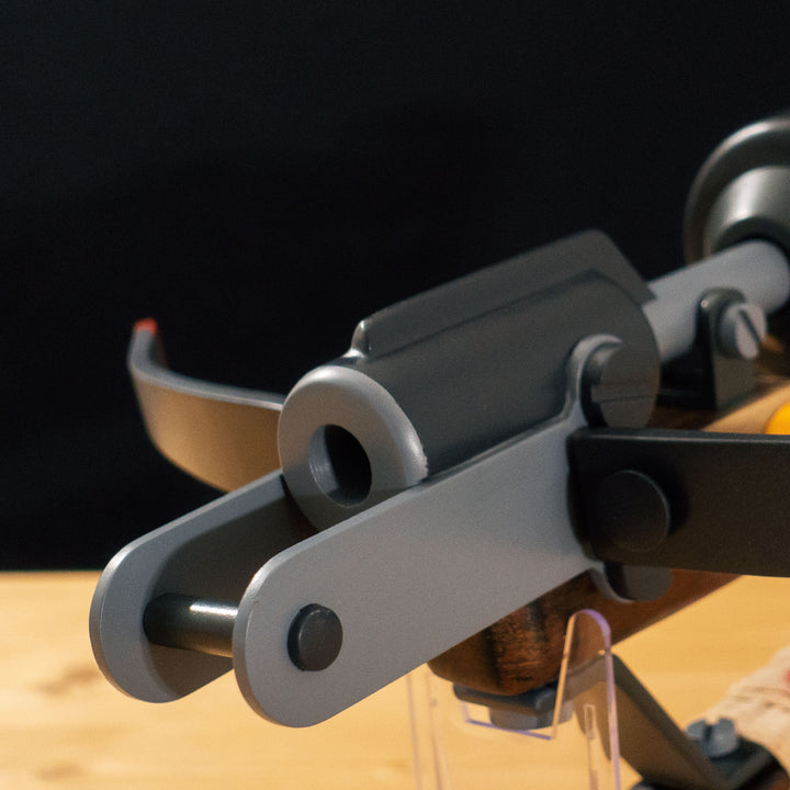 A TF2 Medic Crusader's Crossbow prop for cosplay or collection with a removable fake syringe bolt! Has all the little details from in-game like the bloody rag wrapped around the front wooden handle or small scuff all around.