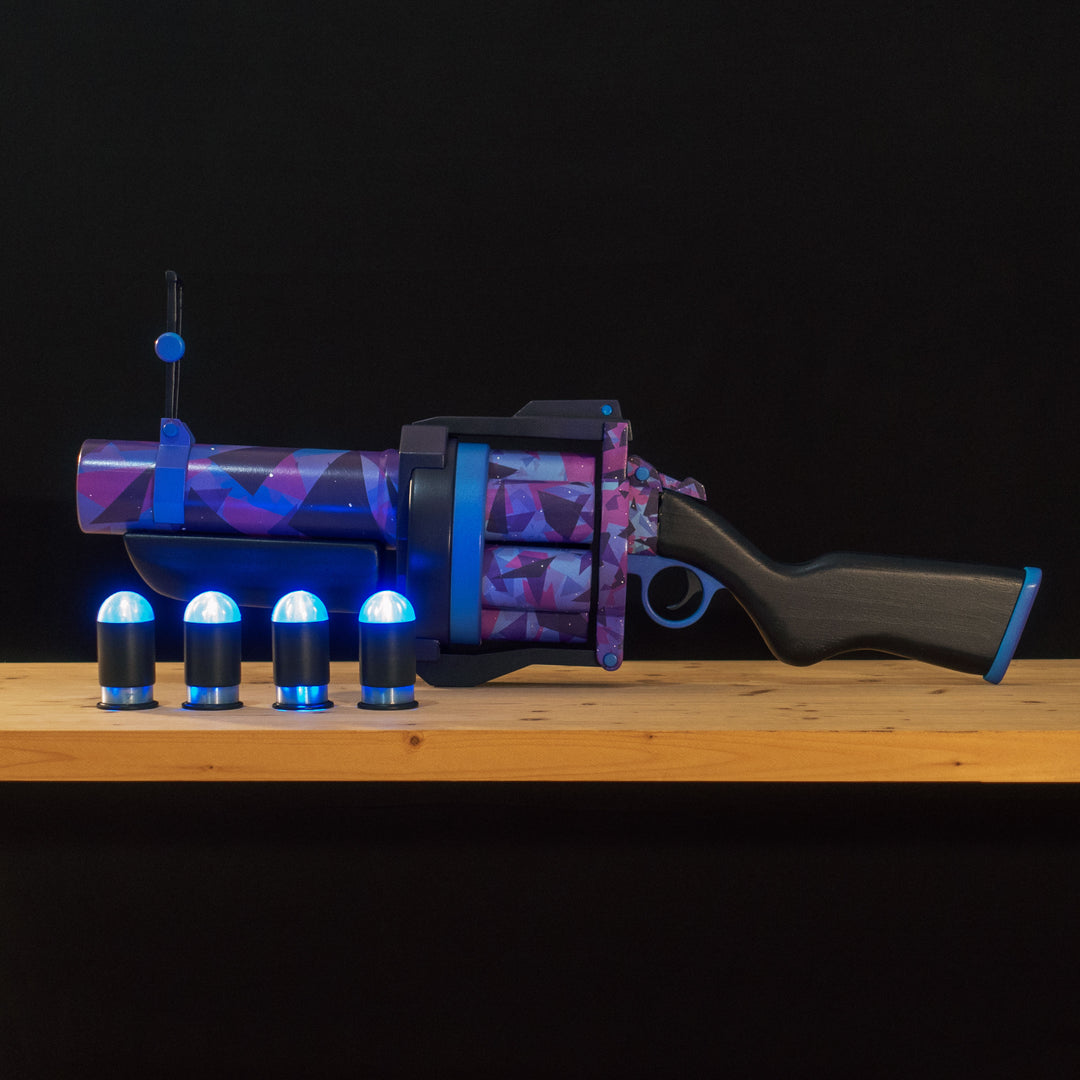 A 1:1 Pipe Launcher replica from TF2 with moving parts AND the Frozen Aurora skin to serve as either cosplay or collection prop with glowing pipe "pills" projectiles grenade!
