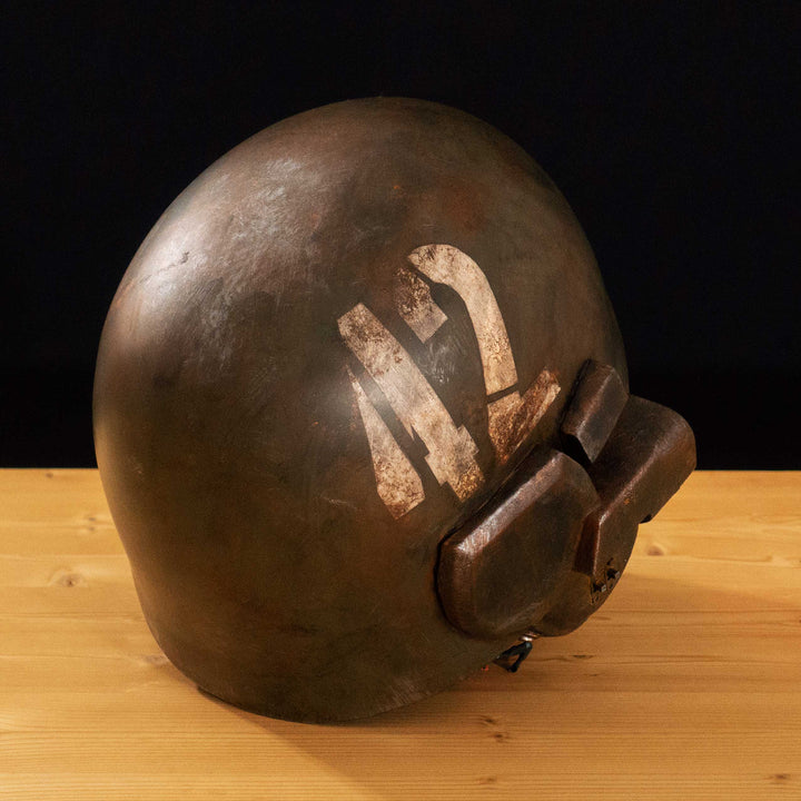 An Inspired Fallout New Vegas 2 parts helmet featuring the well knows NCR Ranger Helmet function. Lenses glow no matter the light, and it has side lights on the right side controlled at the right ear piece control panel. Has a fan inside to wick out moisture so you can be comfortable while wearing it for extended period of time. inside is padded with vegetable leather and a chin strap for align your vision with the lenses no matter your build.