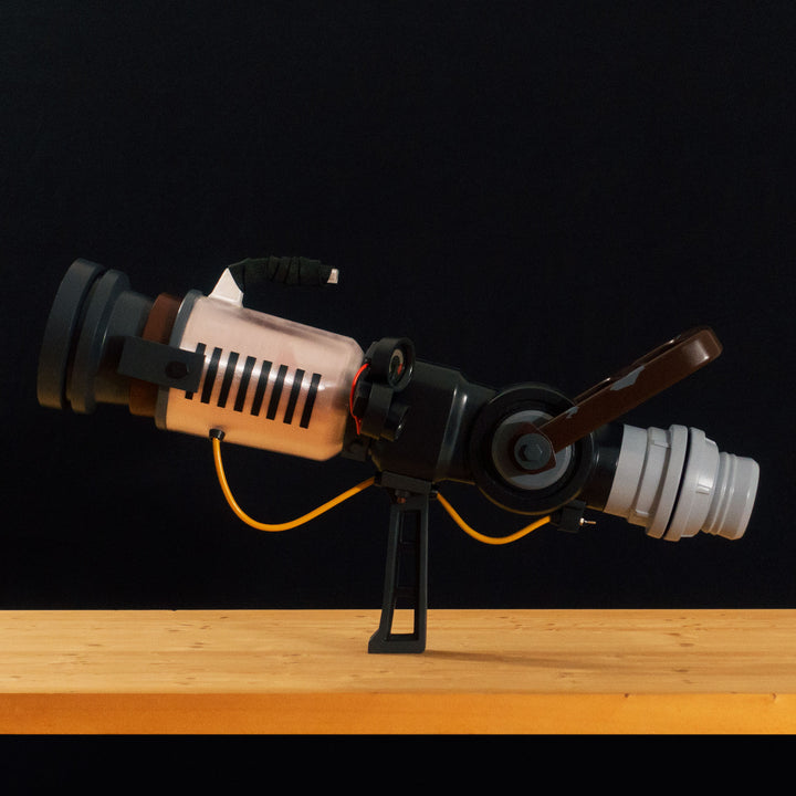 A TF2 Medic Qui-Fix cosplay prop that has two light function for its glowing barrel that is feature in Meet the Real Medic.