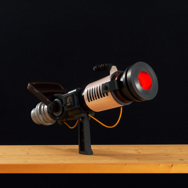 A TF2 Medic Qui-Fix cosplay prop that has two light function for its glowing barrel that is feature in Meet the Real Medic.