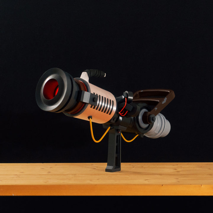 A TF2 Medic Qui-Fix cosplay prop that has two light function for its glowing barrel that is feature in Meet the Real Medic.