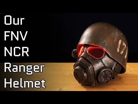An Inspired Fallout New Vegas 2 parts helmet featuring the well knows NCR Ranger Helmet function. Lenses glow no matter the light, and it has side lights on the right side controlled at the right ear piece control panel. Has a fan inside to wick out moisture so you can be comfortable while wearing it for extended period of time. inside is padded with vegetable leather and a chin strap for align your vision with the lenses no matter your build.