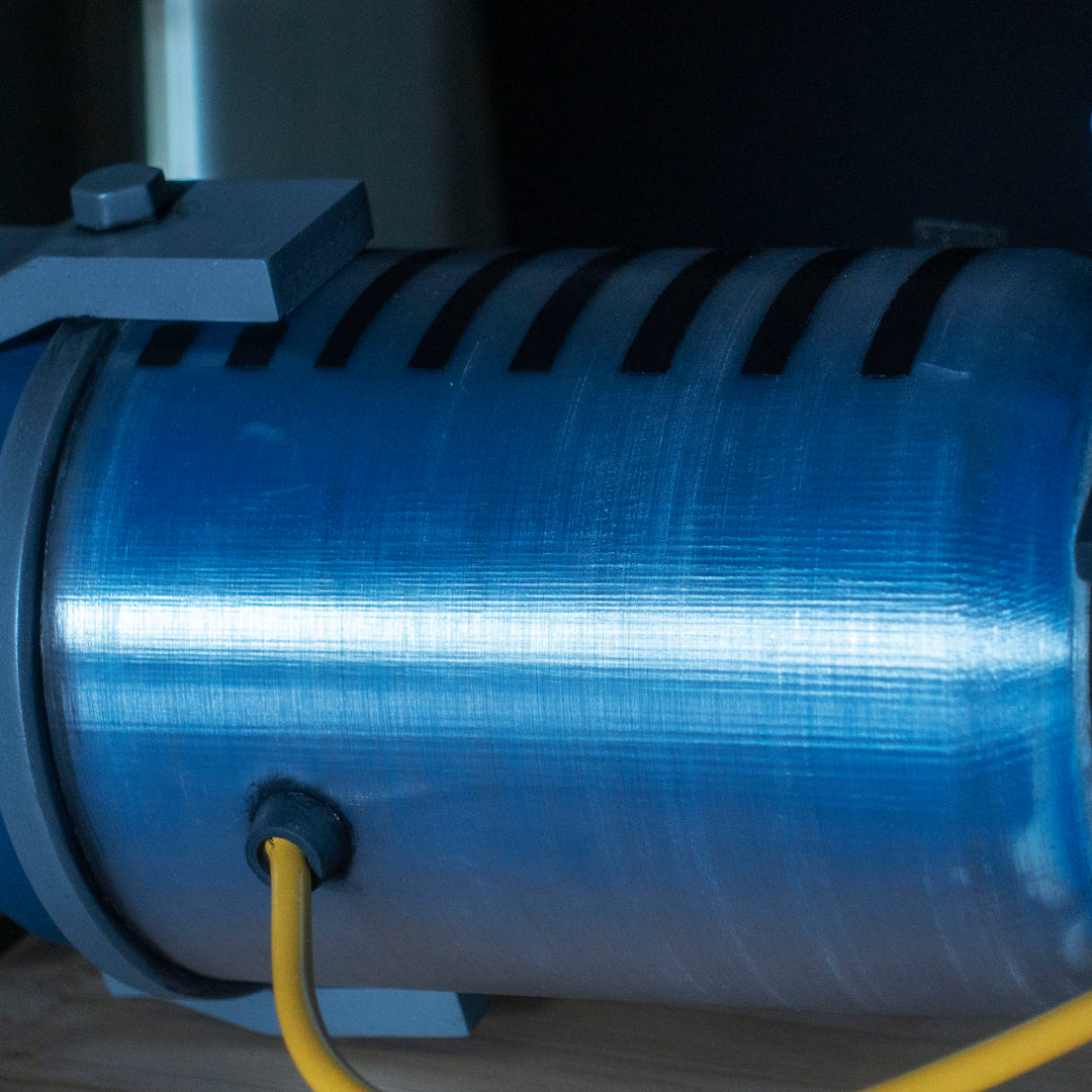 A TF2 Medic Qui-Fix cosplay prop that has two light function for its glowing barrel that is feature in Meet the Real Medic.